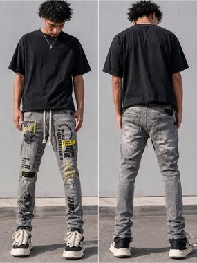 THRT Gray Graphic Distressed Skinny Jeans Men’s 32 Streetwear